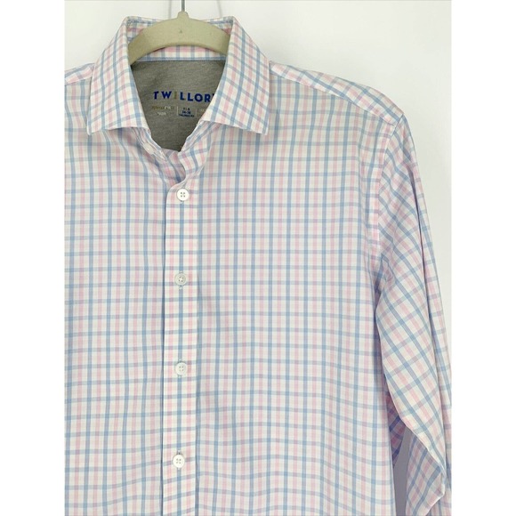 Twillory Pink Blue Plaid Button Up Tailored Fit Shirt‎ Sz M 15 34 35 The Hustle - Picture 1 of 9
